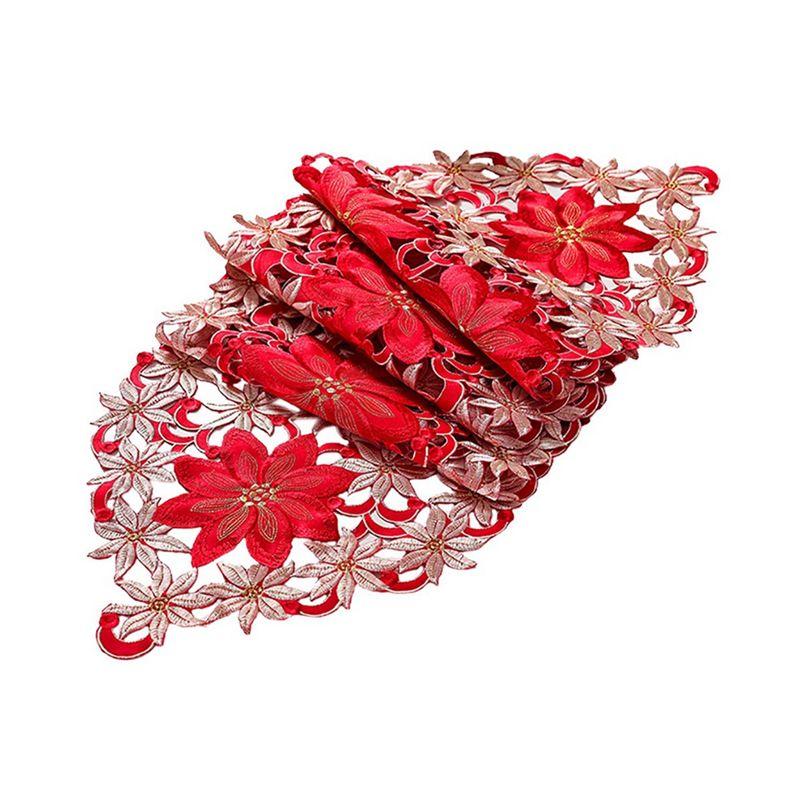 M-Modern-Christmas Table Runner, Poinsettia Holly Leaf Embroidered Table Linens For Christmas Decorations