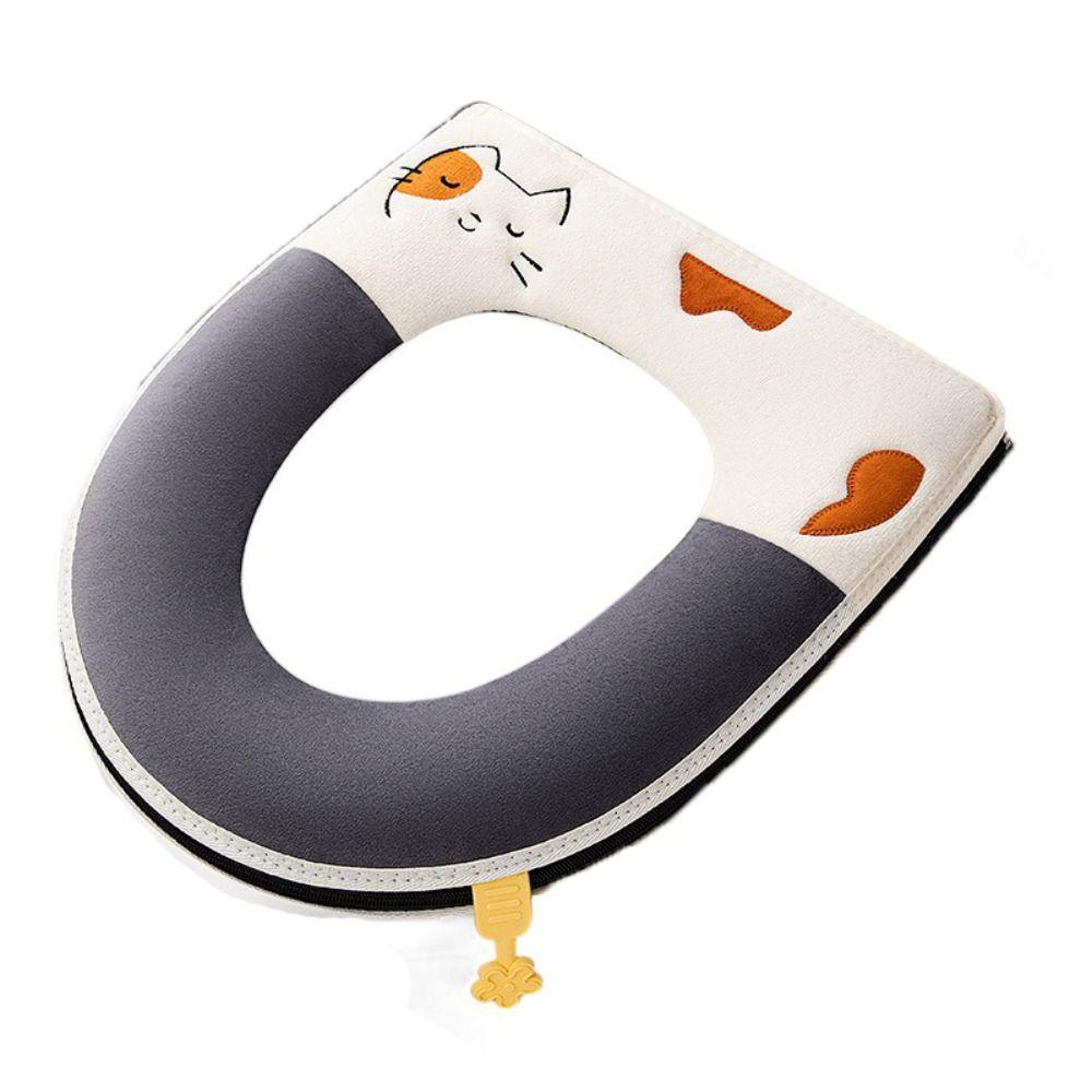 Handle Toilet Seat Cushion With Zipper Closestool Mat Reusable Plush Toilet Seat Cover  Lavatory