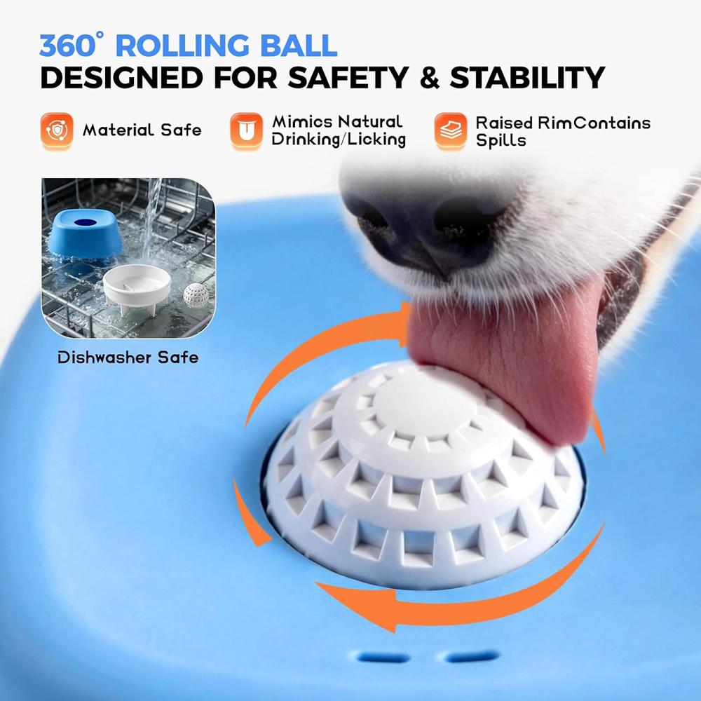 Slow Feeder Dog Bowls for Liquid Treat, Anti-Slip Entertained Ball-in Bone Broth Dog Lick Bowl Dog Lick Bowl with Roller Ball