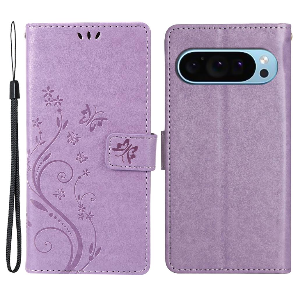 For Google Pixel 9 Pro/Pixel 9 Case Leather Butterfly Floral Design Flip Wallet Phone Cover