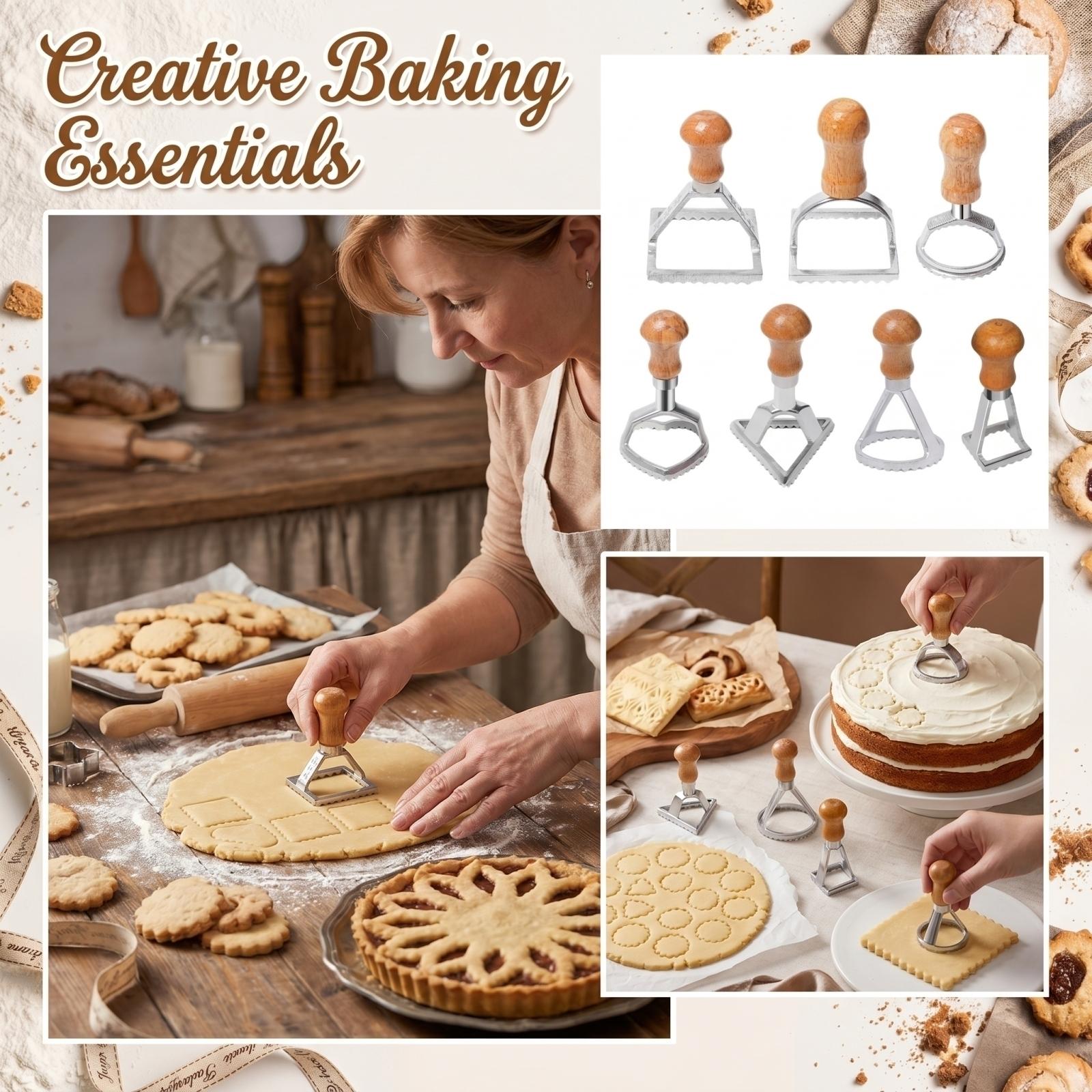 

Set of 7 Pastry Cutters with Wooden Handles Stainless Steel Dough Press Mold for Cookie Cake Biscuit Baking Tools One Size серебряный