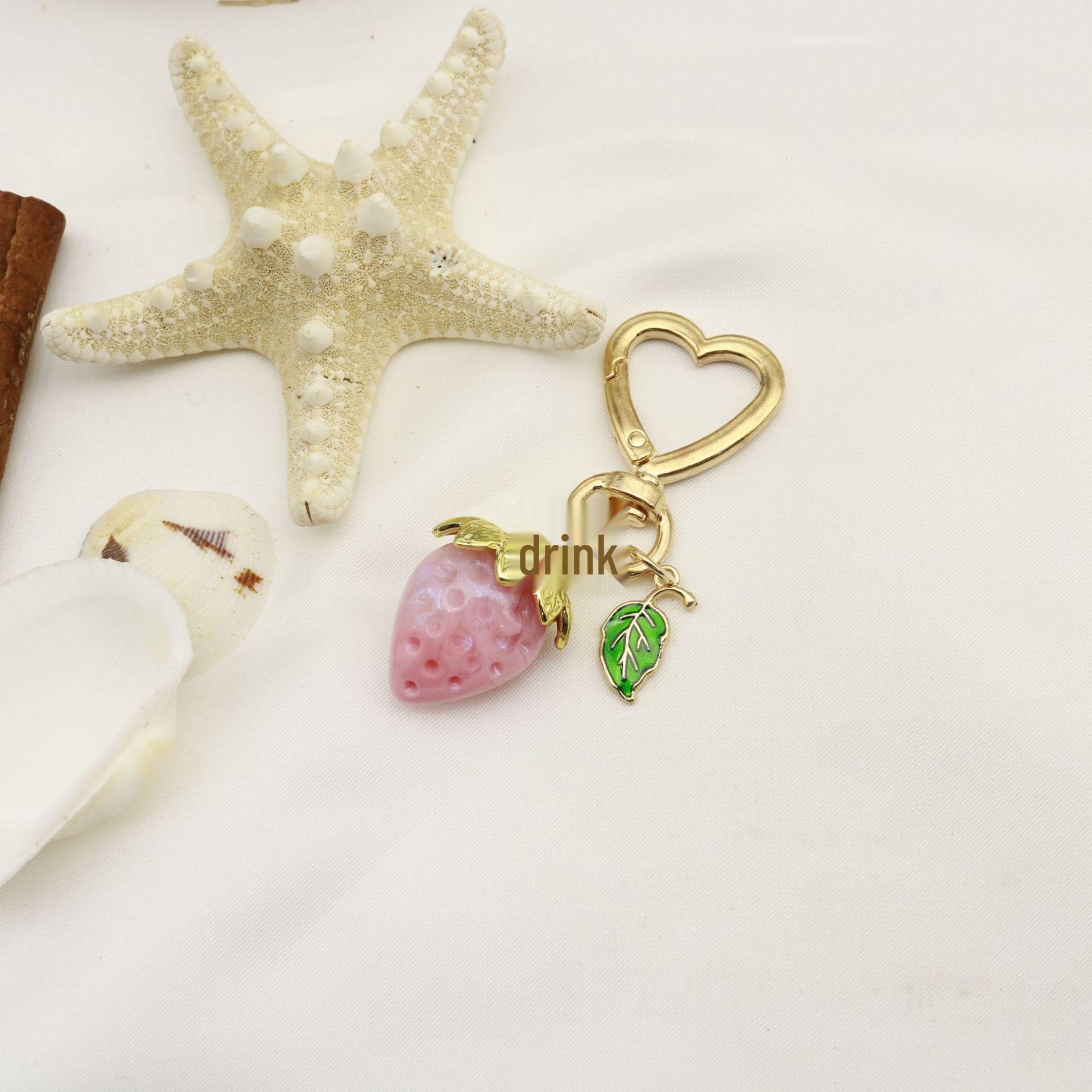 Luxury Strawberry Daisy Heart Keychain - Cute Girly Bag Charm