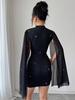 European & American Women's Shiny Halter Dress: Sexy Bodycon with Low Neck and Lantern Sleeves for Parties