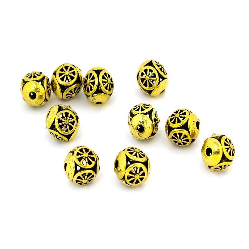 10 Piezas 10mm Plata Antigua Tibetana Metal Espaciador Perlas Bola Redonda Hueca Sueltas Para Fabricación de Joyería Pulsera DIY Collar