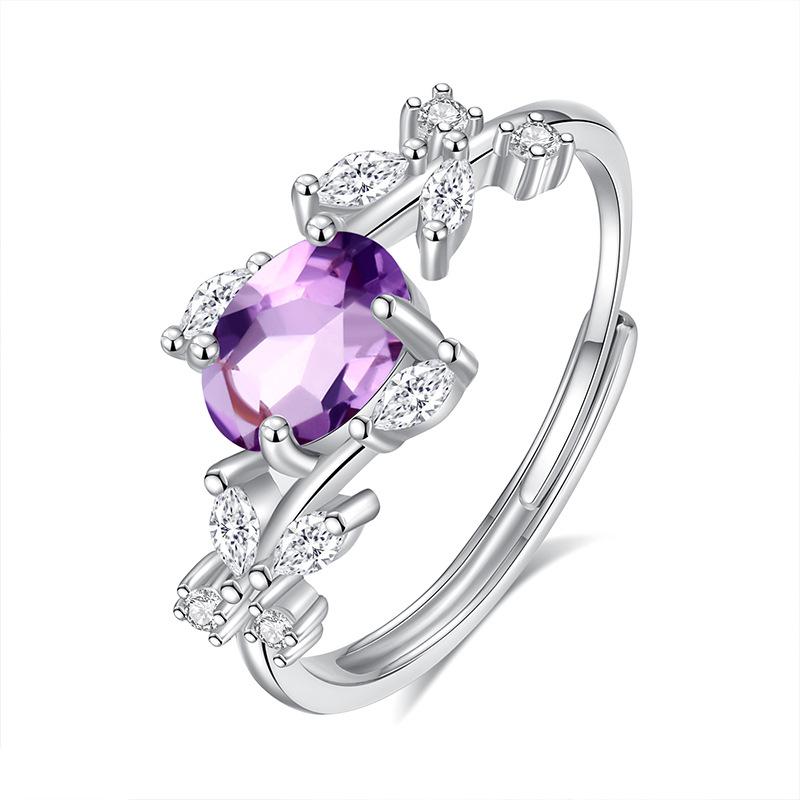 Natural Color Treasure Spar Ring S925 Sterling Silver Ring Women's High-end Adjustable Fashion Gift