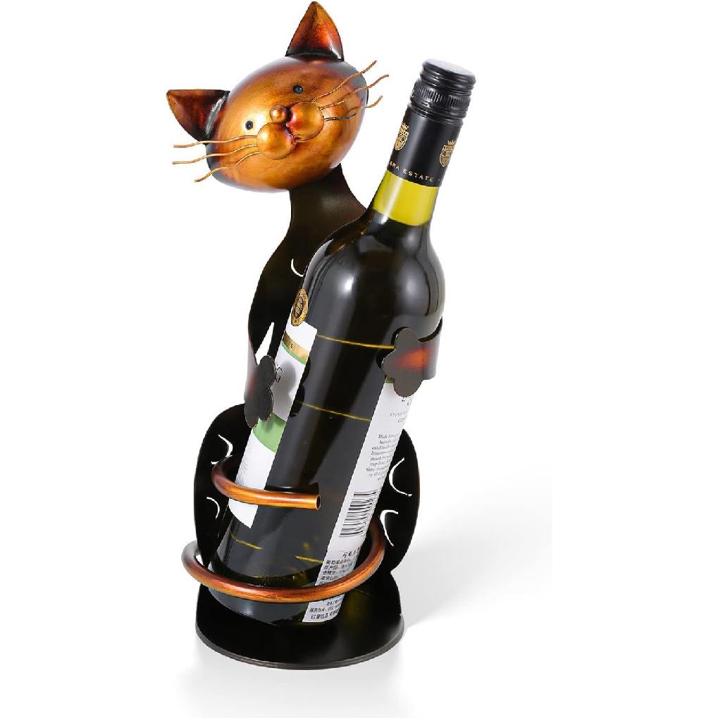Tooarts Cat Shaped Wine Holder Wine Rack shelf Metal Sculpture Practical Home decoration Crafts