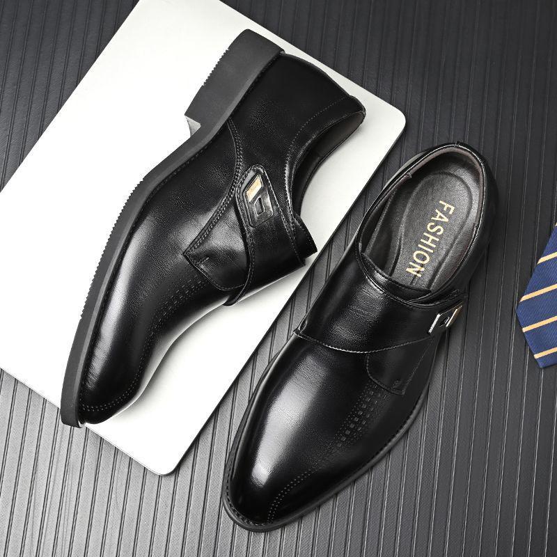 Men's Pointed Toe Cowhide Leather Shoes: Genuine Casual & Business Formal, British Style - Black/Brown, 2025.