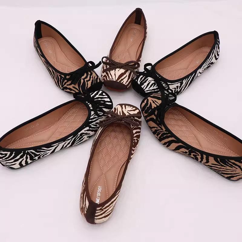 Fashion Flat Shoes for Women Spring Autumn 2025 New Bow Square Toe Leopard Zebra Print Plus Size Women's Shoes Loafers Ladies Shoes