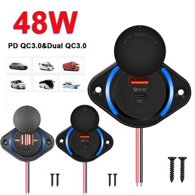 48W PD QC 3.0 Araç Şarj Soketi Hızlı Şarj Kayar Kapaklı USB Type-C Hızlı Şarj Cihazı Araç Tekne Otobüs, RV, Tekne için Güç Çıkışı