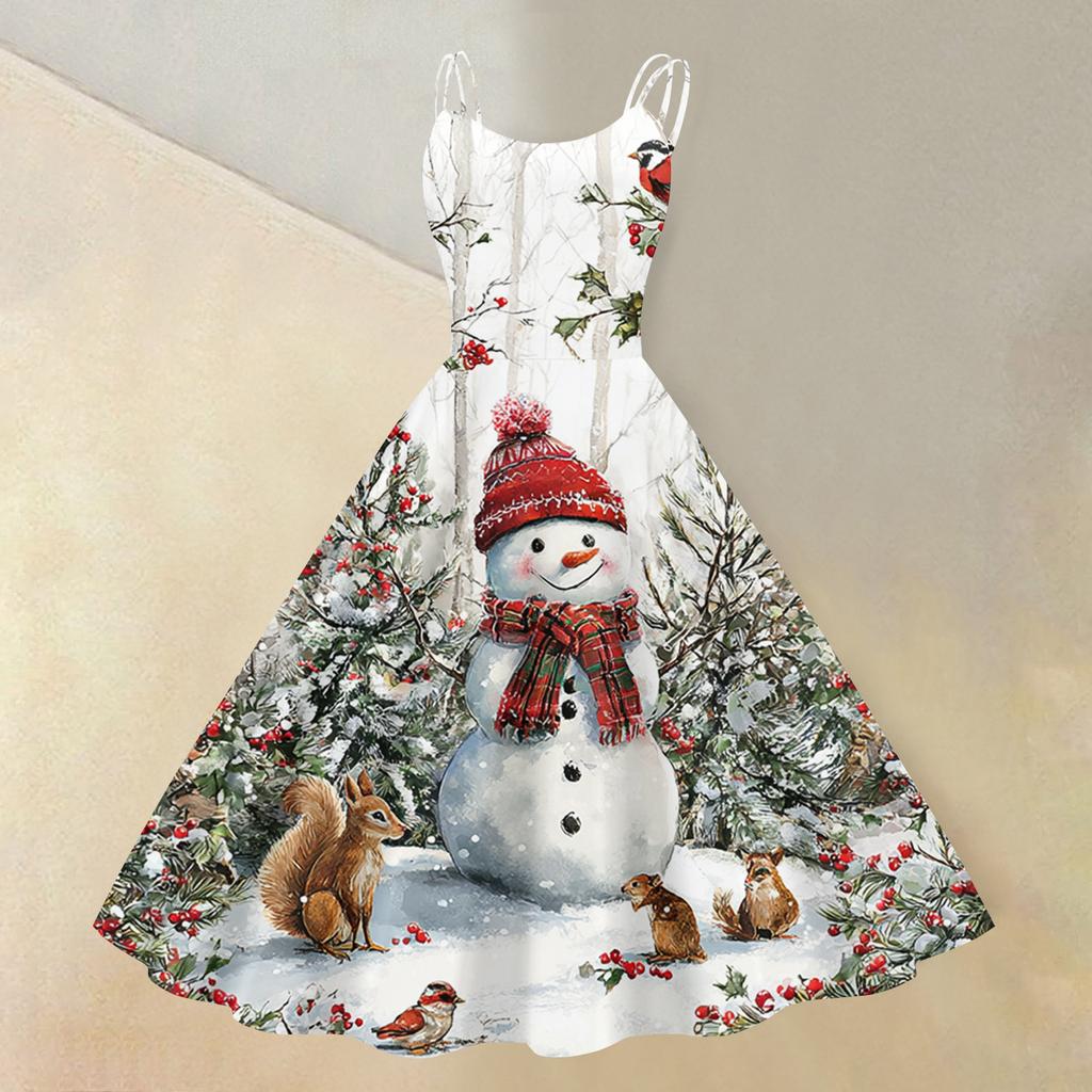 Women's Christmas Print Sexy Off-the-Shoulder Punk Retro Dress