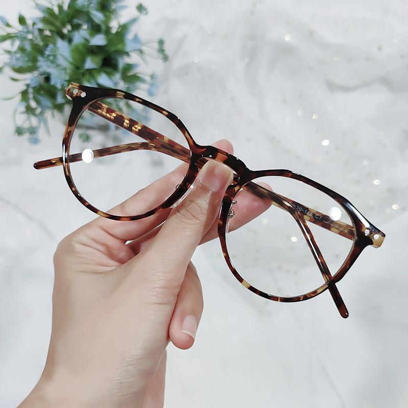 Anti-blue Light Rice Nail Round TR90 Insert Glasses Frame, Fashionable Plain Mirror, Simple Retro Glasses for Women