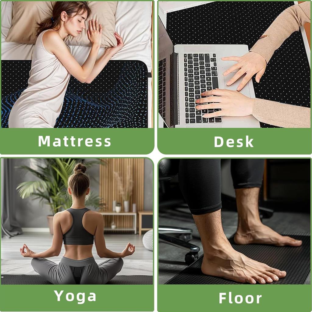 Grounding Mat for Bed Queen Size Anti Slip PU Leather Earthing Pad with Grounding Cord for Better Sleep Pain and Stress Relief