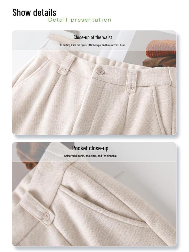 Women's Woolen Wide-Leg Drape Pants: New 2025 Loose, Stylish Velvet-Enhanced Suit Trousers for Autumn and Winter.
