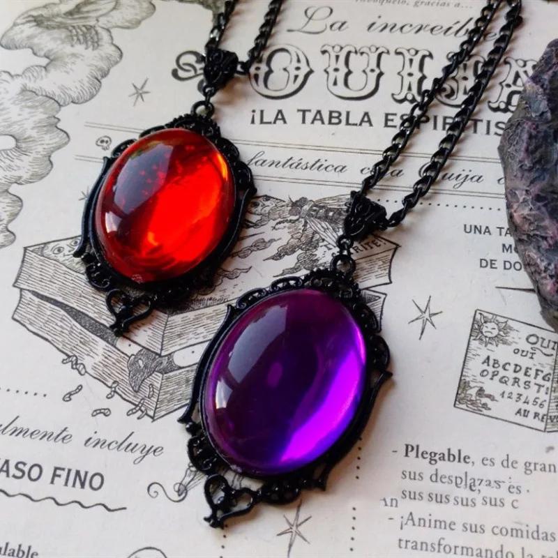 Gothic Vampire Necklace Vintage Stardust Cameo Pendant Necklace Punk Style Vampire Pendant Oval Satanic Demon Necklace