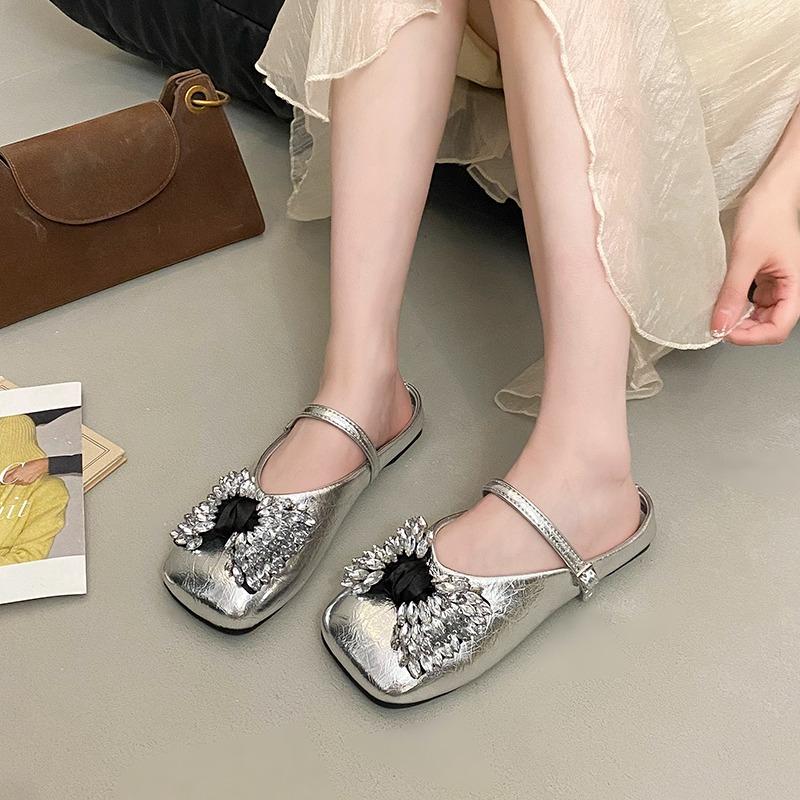 New Women's Mules Bow Square Head Fashionable Slippers Outdoor Casual and Comfortable Dress Women's Shoes 2 Colors Versatile