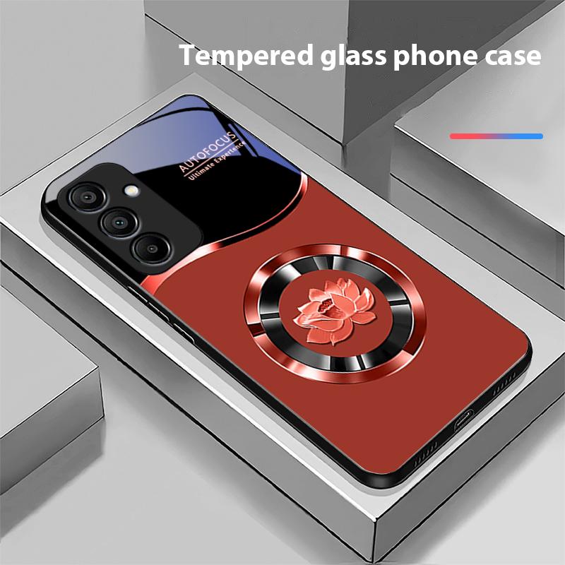 Circle Lotus Gold For Samsung Galaxy A15 5G 54 4G 51 50 24 35 90 71 12 51 53 52S 80 22 34 Black Tempered Glass Phone Case