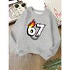 Kids Unisex Crewneck Sweatshirt, Cool Flame Chain Cartoon Number 67 Print Soft Fleece Long Sleeve Pullover For Boys Girls Over 4 Years Old