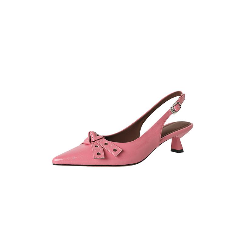 

Модные новые летние сандалии с закрытым носком для женщин, сандалии из спилка с острым носком, модные сандалии на высоком каблуке с бантом, женская офисная обувь 40 красный