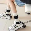 Fashion Mid Length Socks Spring Summer Black White Striped Socks New Embroidered Socks