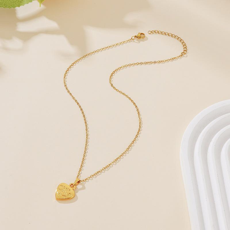 18K Gold Stainless Steel Heart Pendant Necklace - Smooth, Irregular Design, Fashionable and Simple.