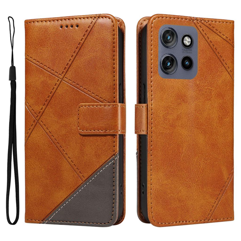 For Motorola Edge 50 Neo 5G/Moto S50 5G/Thinkphone 25 5G Case Leather Geometric Line Wallet Phone Cover with Wrist Strap