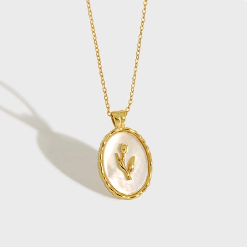 

Rose Cameo Pendant Silver 925 Necklace N053 gold