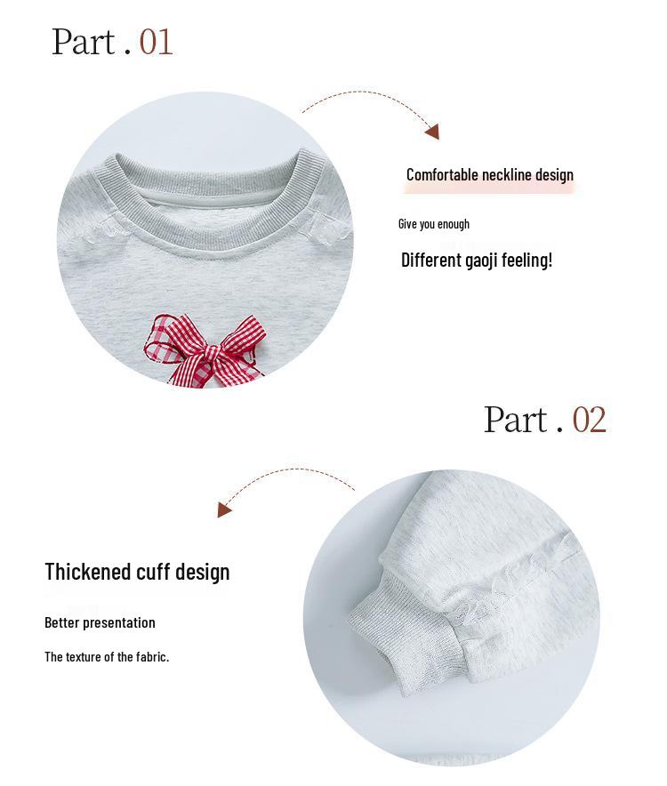 2025 Bow Lace Girls' Sporty Two-Piece Sweatshirt Set for Spring and Autumn