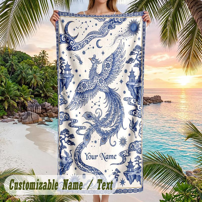 Ethereal Owl Dreamscape Theme Quick Dry Beach Towel Custom Name Text Print Large Sand Resistant Towel Beach Vacation
