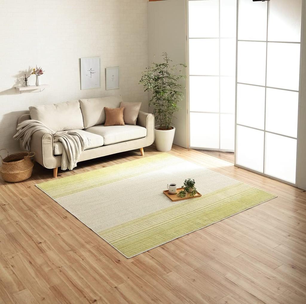 IKEHIKO Rug, Carpet with Insole, Gradient Border, Approx. 185 X 185cm, Square, Green, Made In Japan, Antibacterial, Washable #4729079