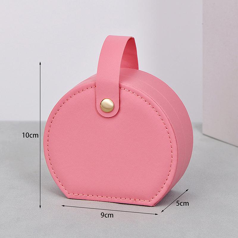 Portable Round Jewelry Box Mini Pu Leather Case For Rings Earrings Necklaces