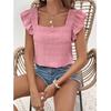Women's T-shirt Summer Casual Short-sleeved Spring and Summer New Square Collar Ruffled Shirt Top