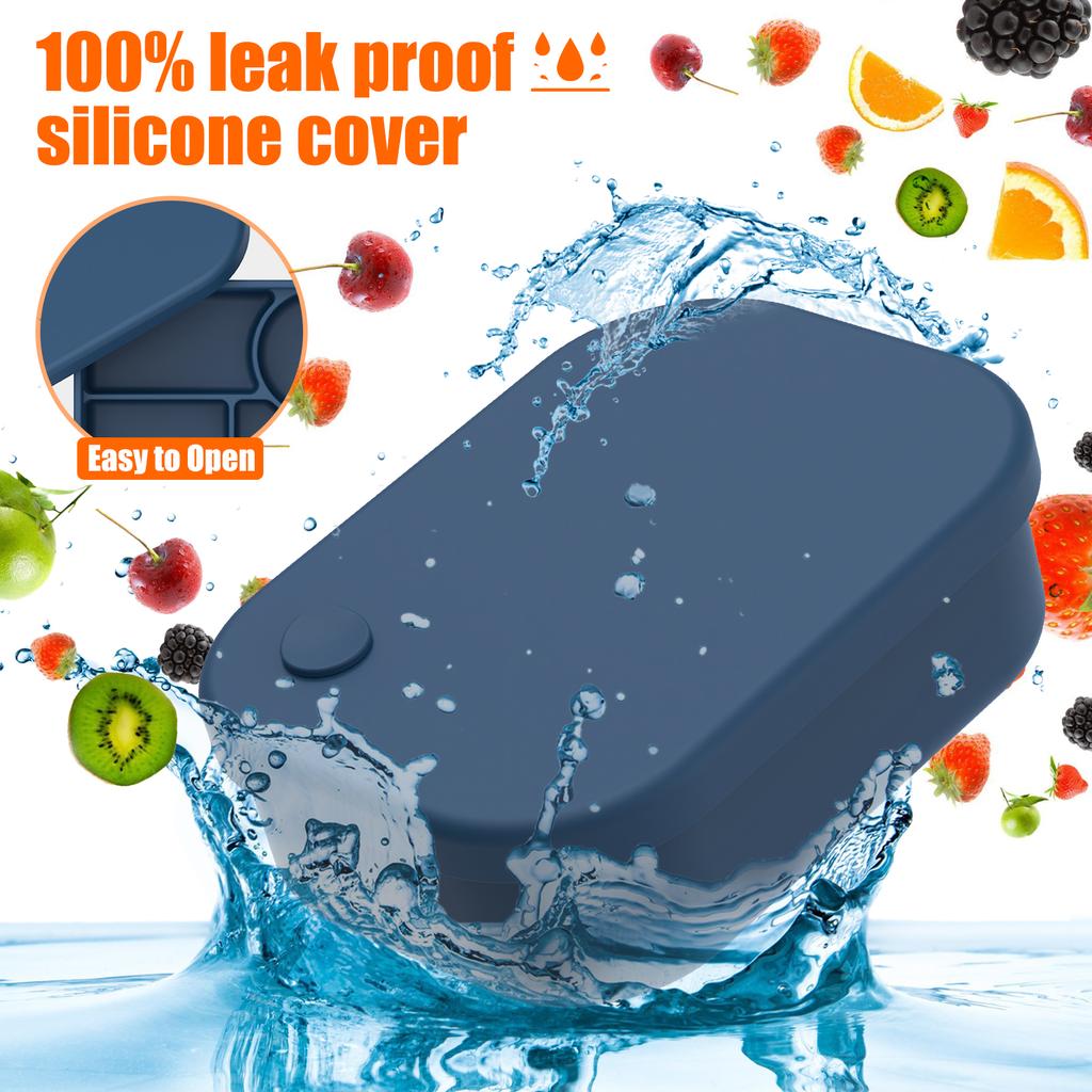 Silicone Bento Box 500ml Portable Food Storage Container Leakproof Travel Meal Box with 4 Compartment Microwave Safe for Home