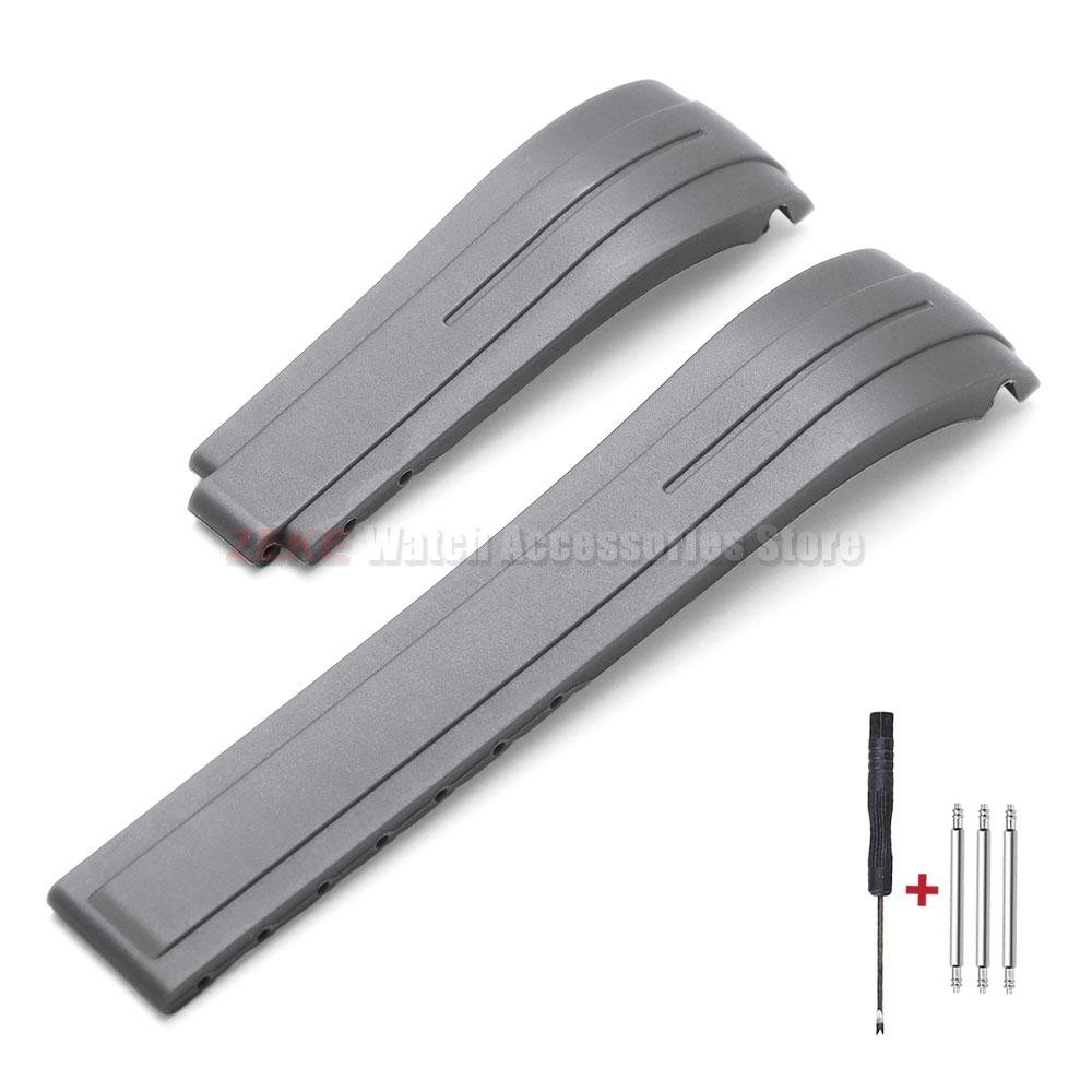 Curved End Rubber Watch Strap 20mm 21mm 22mm for Rolex for Water Ghost Folding Buckle Bracelet Waterproof Silicone Wrist Band