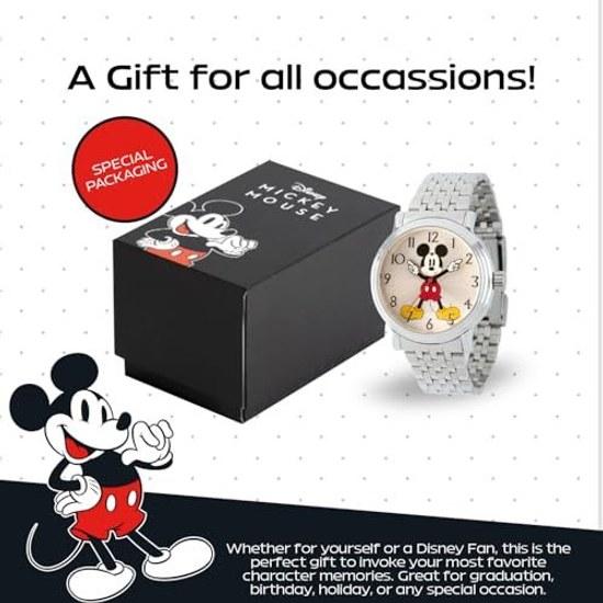 Disney Mickey Mouse Jointed Hand Watch Mens - Stylish Classic Timepiece White Dial Silver Case Stainless Steel Strap