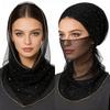 80cm Glitter Rhinestone Square Scarf, Sparkly Mesh Head Wrap for Women