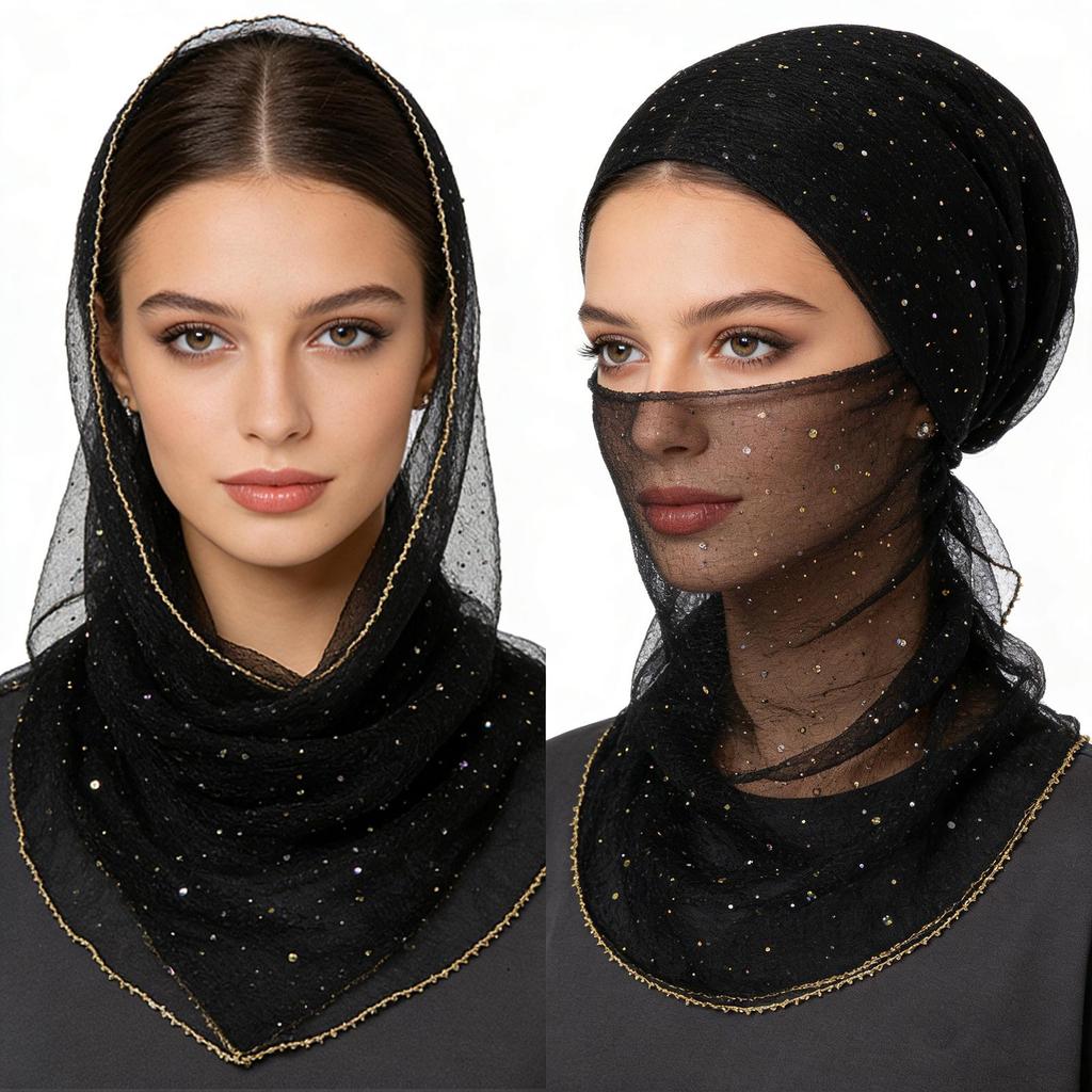 80cm Glitter Rhinestone Square Scarf, Sparkly Mesh Head Wrap for Women