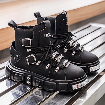 Nuevas Botas Punk para Hombre Talla Grande Cómodas Caña Alta Suela Gruesa Botas de Trabajo Retro Británico Botines de Invierno Calzado de Plataforma