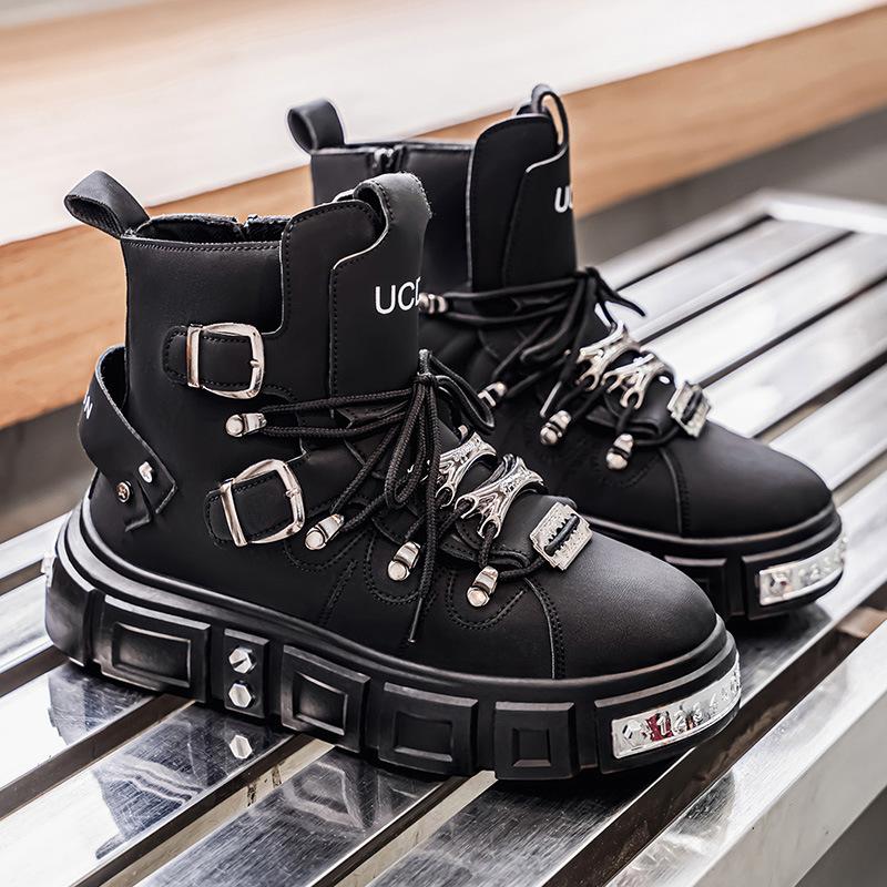 Fashion Shoes Cswo01 Men's New Punk Boots Big Size Comfortable High Top Chunky Sole Work Boots British Retro Winter Ankle Boots Platform Footwear Cm