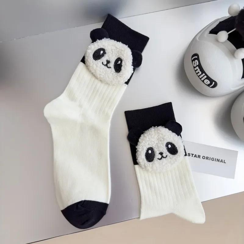 Pure Cotton Cute Socks Designer Panda Women Socks Kawaii Funny Black White Middle Tube Socks