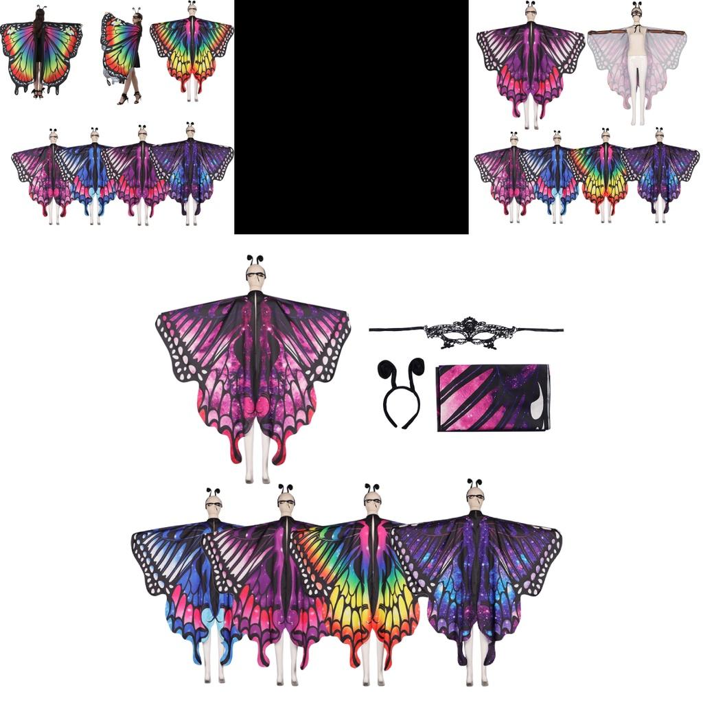 Colorful Butterfly Wings With Hood And Antennas For Stage Performance Fantasy And Whimsical Theme For 18-24 Year Olds Characters)