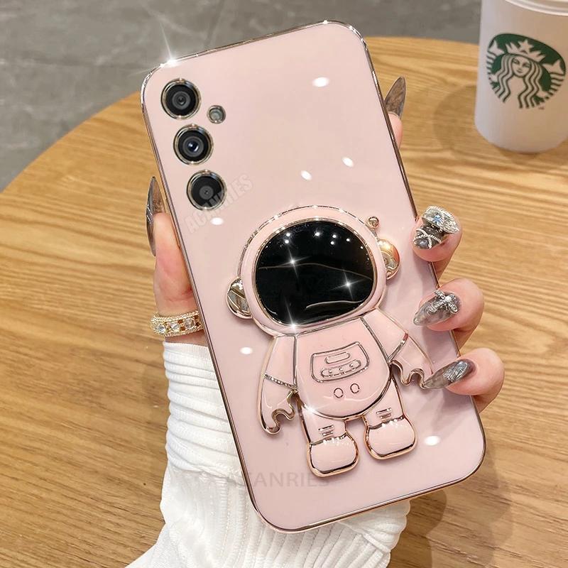 S24FE S25 Ultra Astronaut Holder Plating Case For Samsung Galaxy A16 A26 A36 A56 A15 A35 A55 M15 M35 M55 Silicone Stand Cover