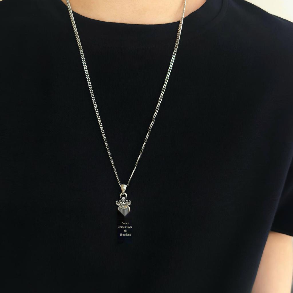 Retro S925 Sterling Gümüş Kolye Ucu - Erkekler İçin Sekiz Yön Zenginlik Tanrısı Kolye