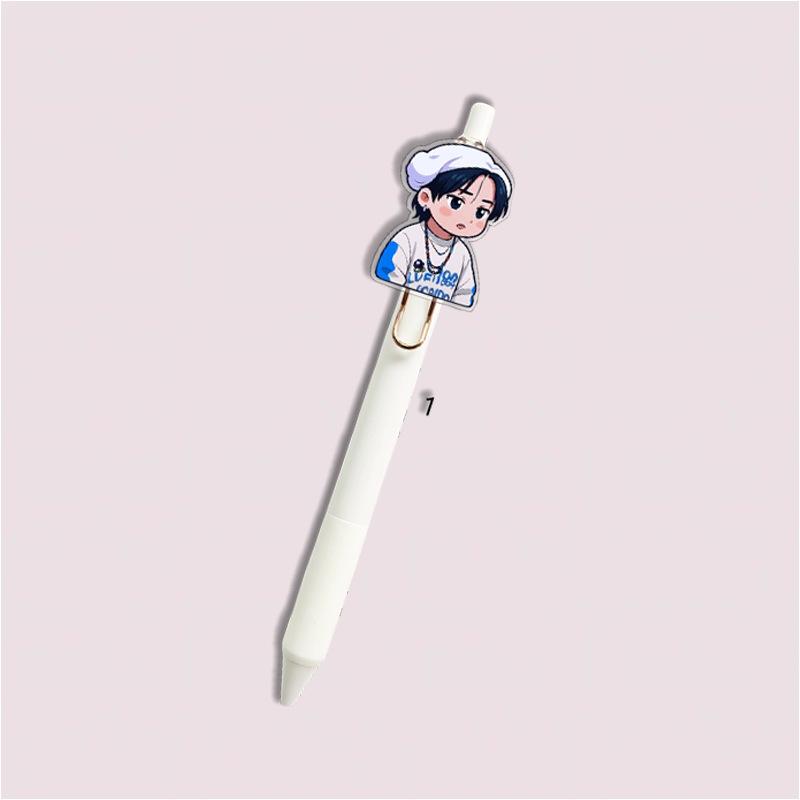 Stray Kids Cute Cartoon Gel Pen, Retractable Ballpoint Pen with Acrylic Character Clip, Kpop Fans Collectible Stationery CHANGBIN