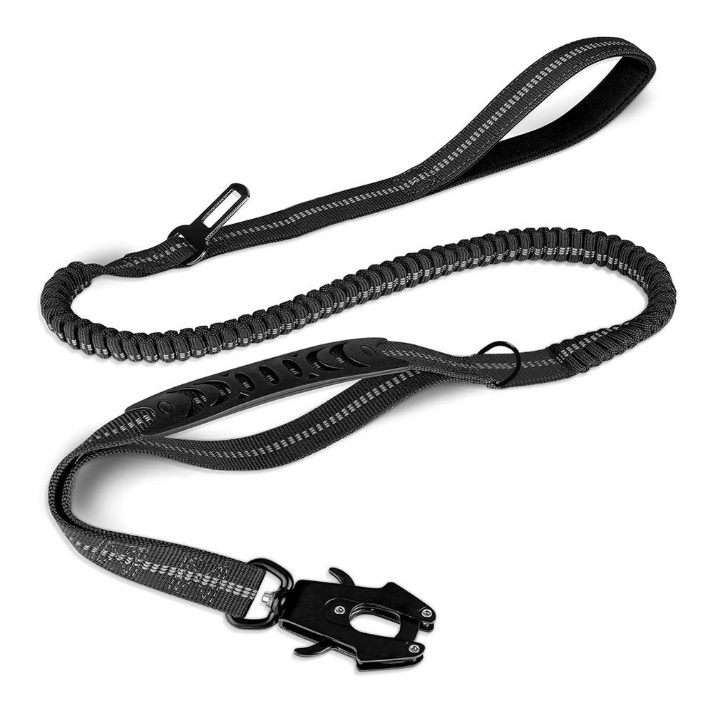 

Tactical Dog Leash Shock Absorbing Lead with 2 Padded Handle Metal Clip Car Seatbelt Strong No Pull Leash for Medium Large Dogs чорний