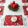 4 Pcs Christmas Embroidered Flower Rectangular Table Mats 11.02x16.93inch Table Doily Holiday Placemats Set for Home and Kitchen