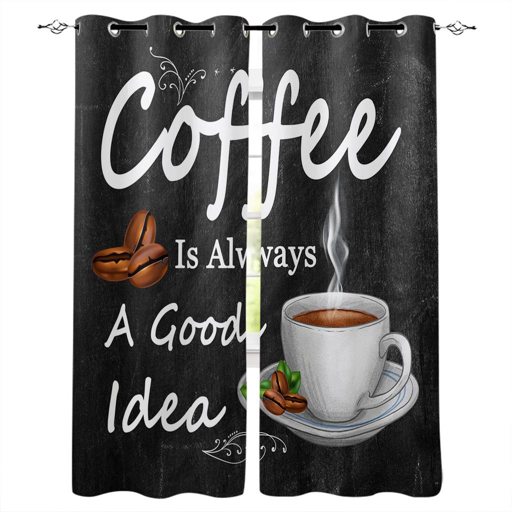 Cafea Text Graffiti Fundal Negru Perdele pentru Fereastră pentru Sufragerie Dormitor Decor Interior Bucătărie pentru Draperii