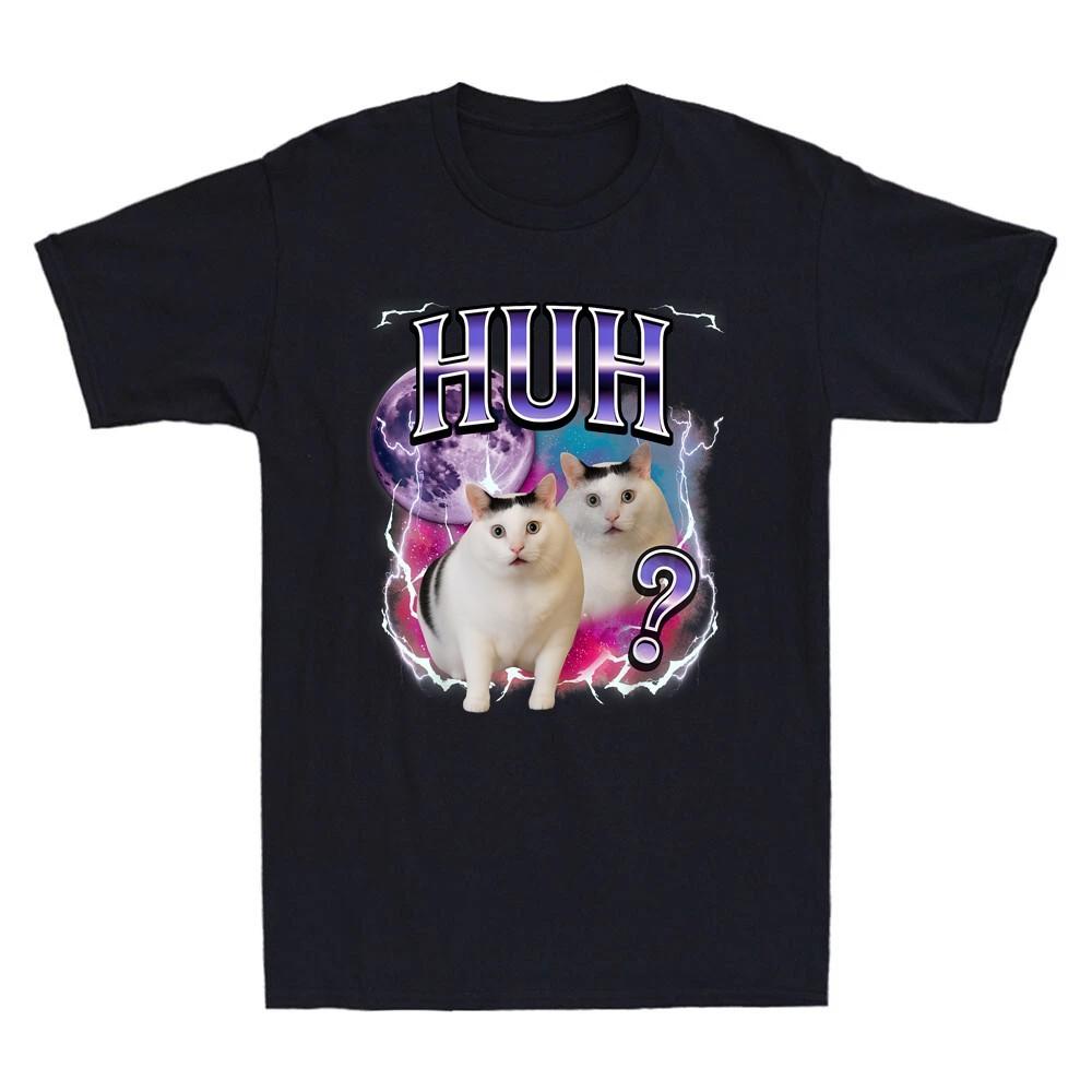 Huh Cat Chonky Meme Funny Confused Cat Meme Lovers Unisex T-Shirt M
