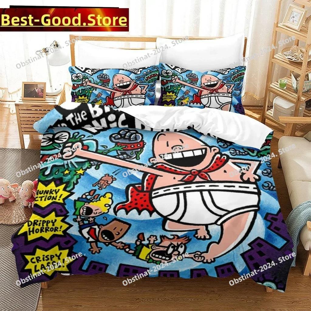 Fashion Cartoon Kawaii Captain Underpants Bedding Set Printed Comforter Quilt Bed Cover Pillow Case 3 Pieces Set Kids Adult Size