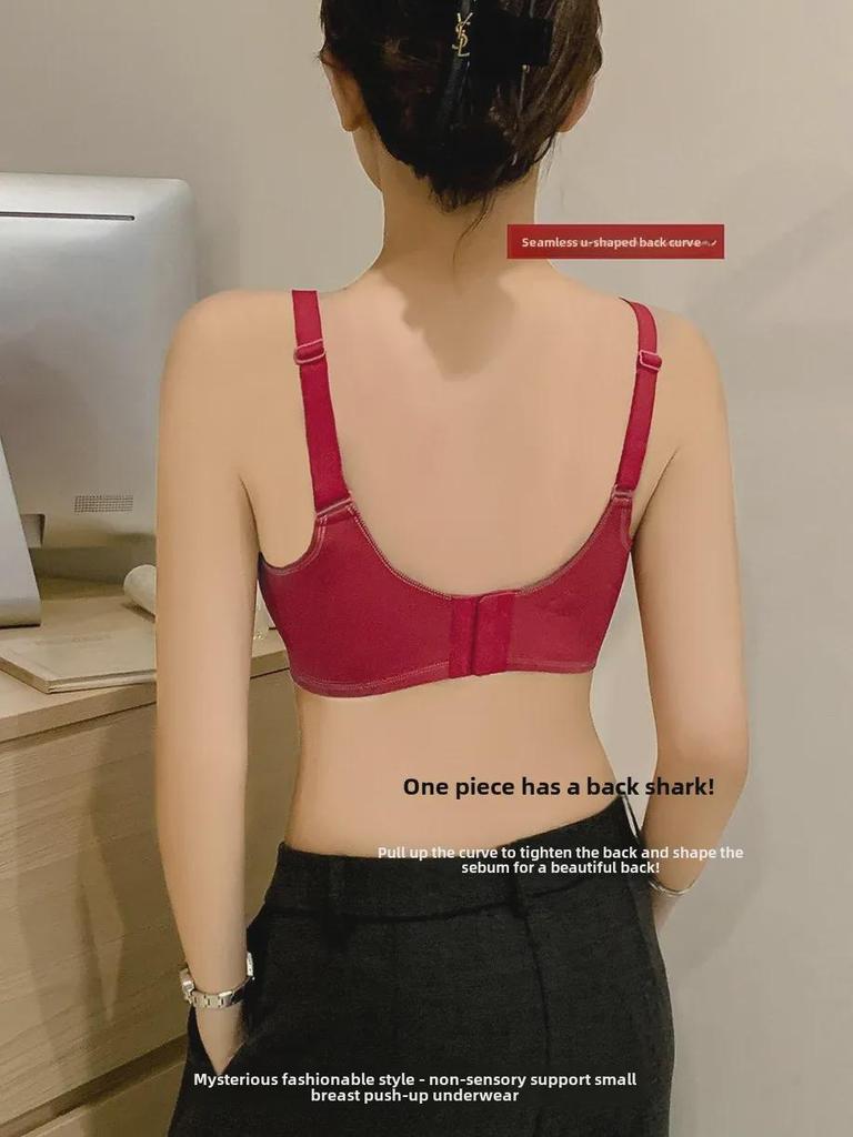 Zodiac Red Seamless Women's Bra: Thin, Gathered, Wireless, Anti-Sag, Beautiful Back Design