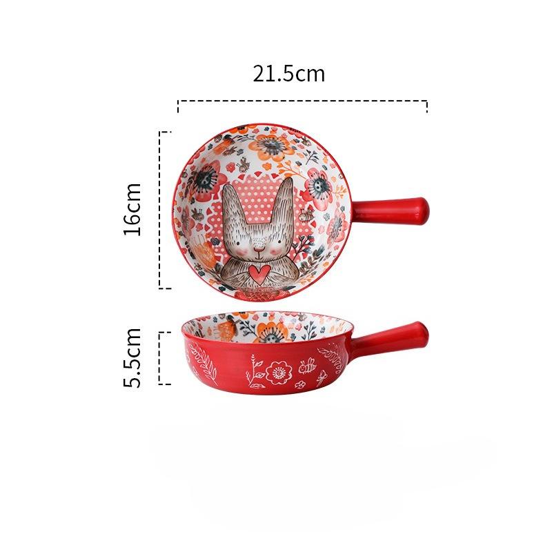 1pc Hand-painted Cute Rabbit and Plate Underglaze Ceramic Household Soup Commercial Noodle Bowl Tableware